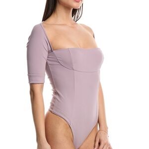 Free People Intimately Everly Lavender Square Neck Bodysuit Sz L NWT